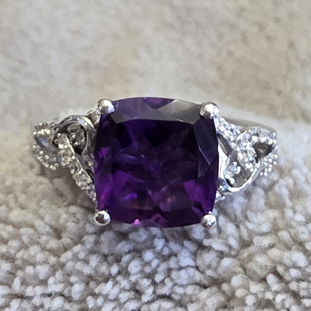 Lukasa Amethyst Cambodian Zircon Platinum Over Sterling Silver Ring Size 10